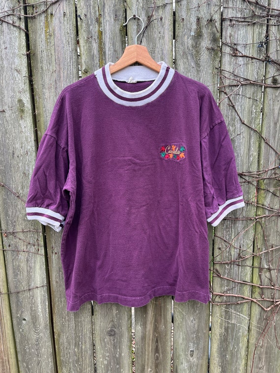 Vintage 90's Canada Embroidered Purple Short Slee… - image 2
