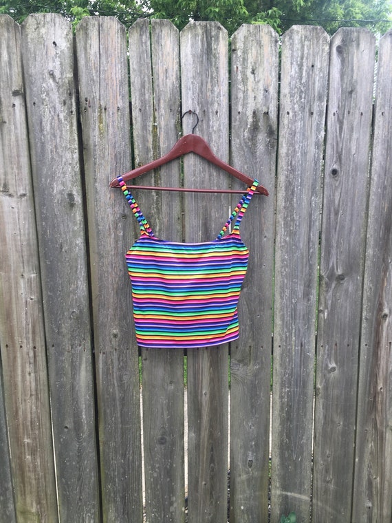 90's unbranded Rainbow Colored Striped Bikini Top 