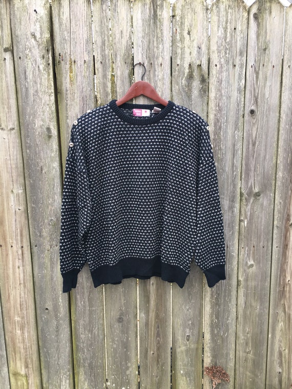 Vintage 80's Sheridan Square Woman Black Knit Sil… - image 1