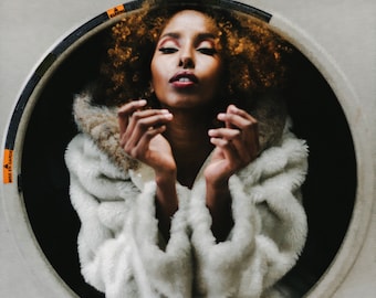 Vintage 90's Unbranded Off White And Brown Faux Fur Zip Up Hooded Winter Coat Size Medium