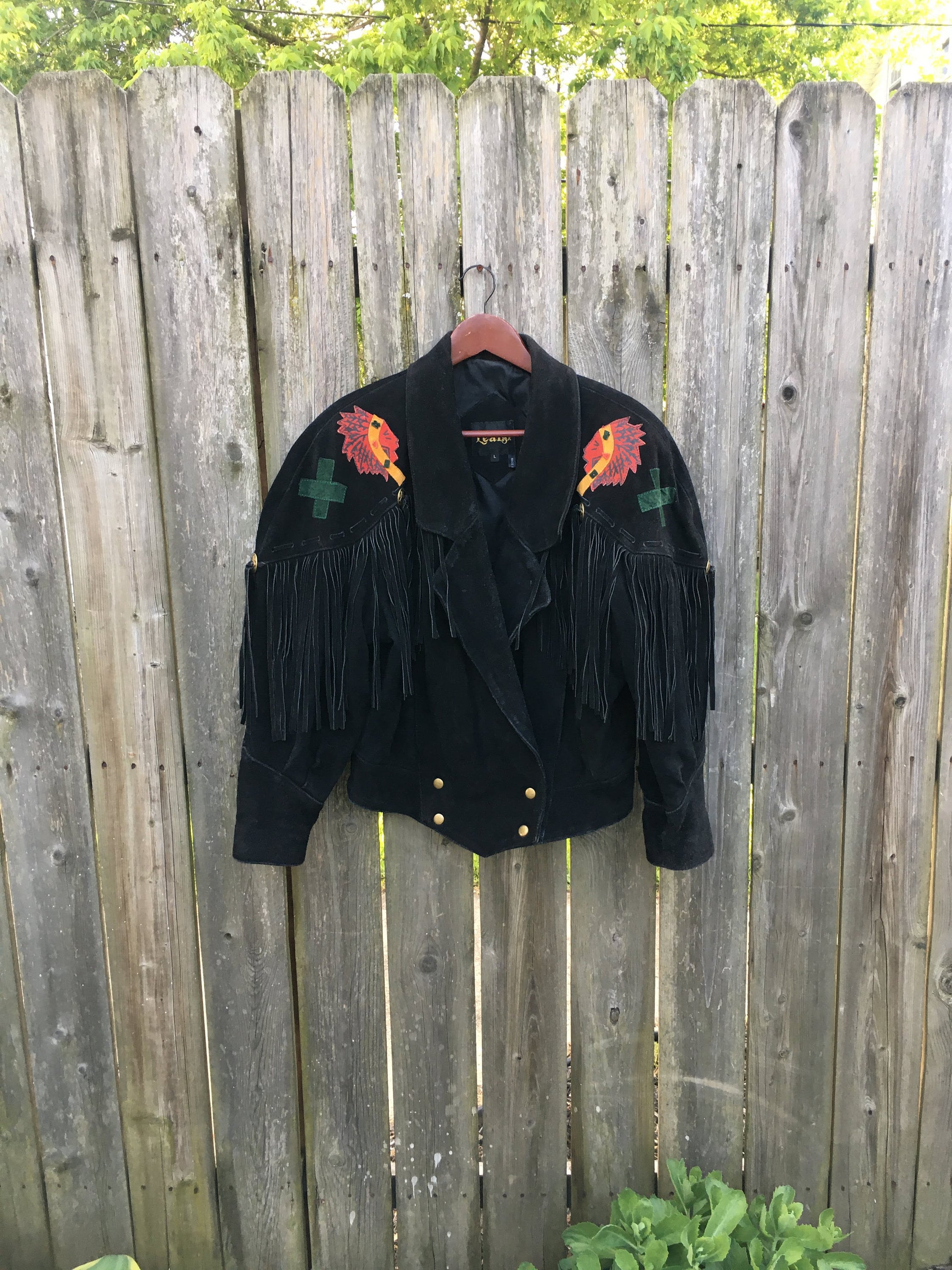 Buy Vintage 80's Learsi Black Suede Native American Fringe Jacket