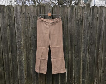 Vintage 90's Tracy Evans Limited Light Brown Plaid Pattern Low Rise Flare Leg Pants Size 11