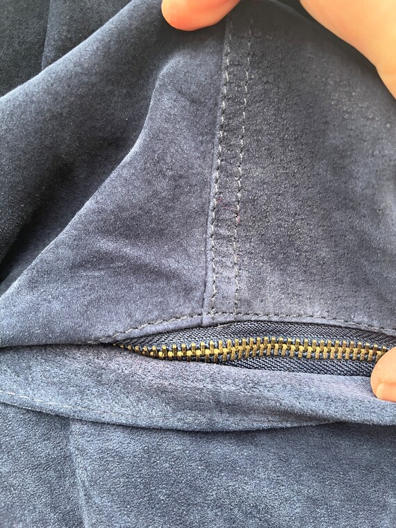 Vintage 90's Comint Dark Blue Suede Leather Long Slee… - Gem