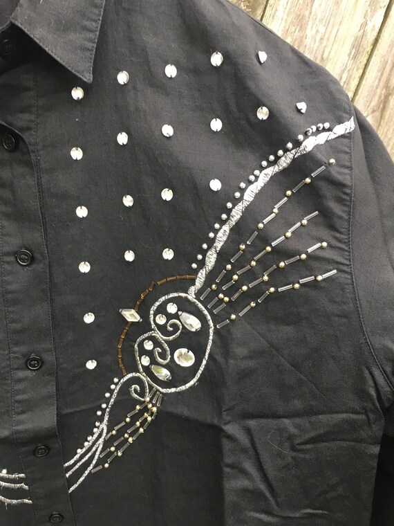 Vintage 80's Gitano Black Button Up with Jewels a… - image 5