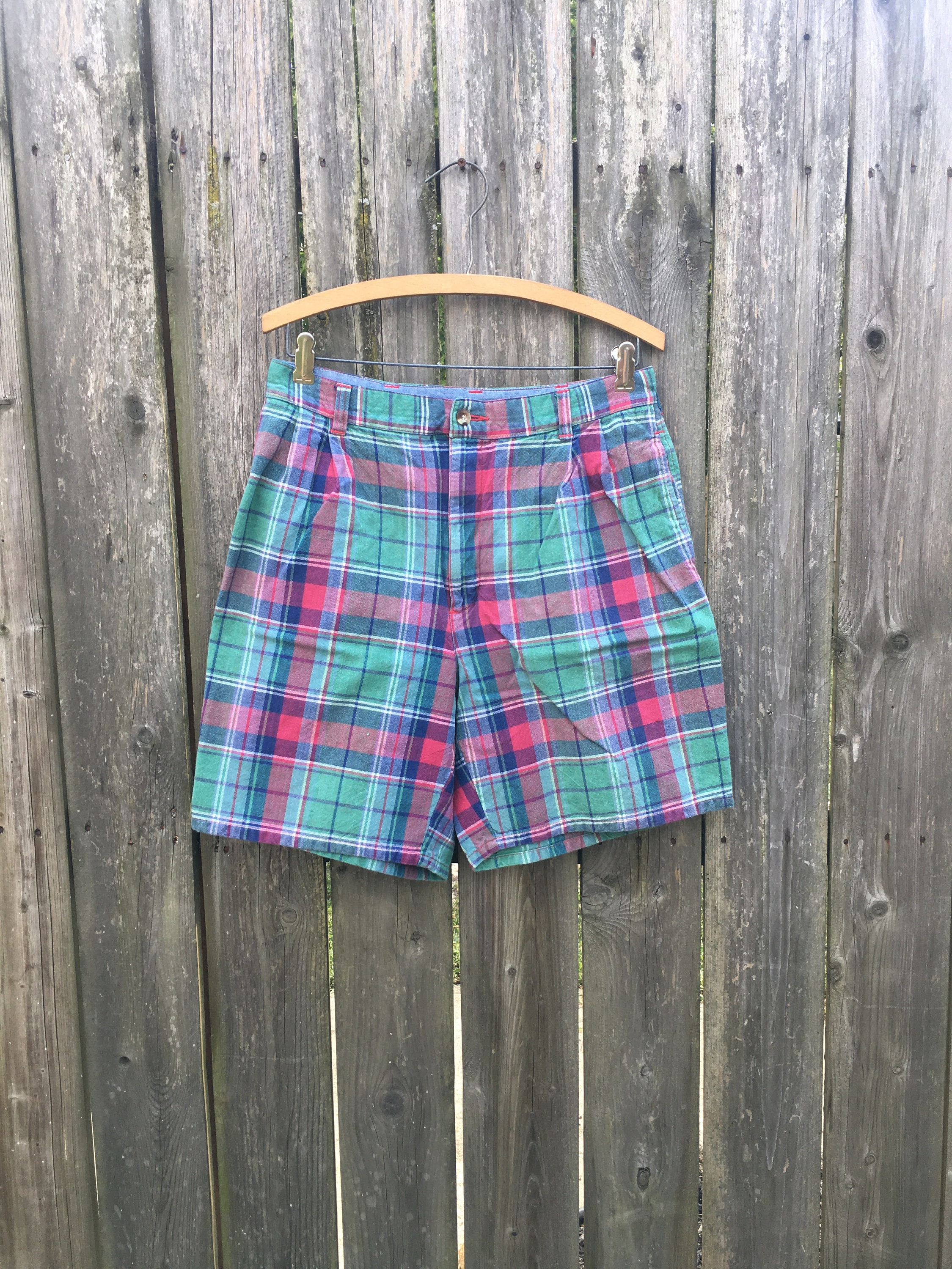 Vintage 90's Ivy Crew Green and Red Plaid Pattern High Waist
