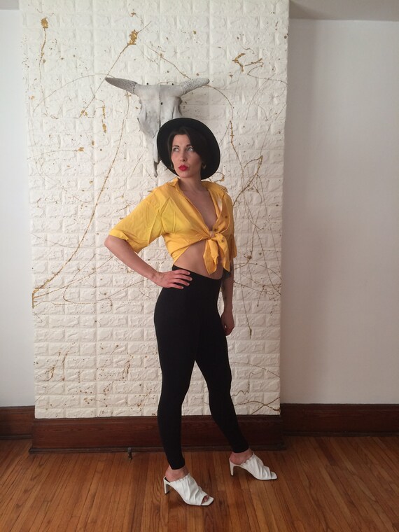 Vintage 80's Basic Essentials Short Sleeve Yellow… - image 2