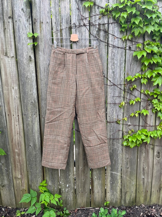 Vintage 90's Talbots Petites Beige and Brown Plaid Pattern Mid Rise 100%  Wool Pants Size 2 -  Hong Kong