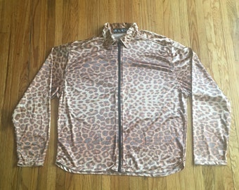 Vintage 90's Sake Cheetah Print Zip Up Long Sleeve Collared Jacket