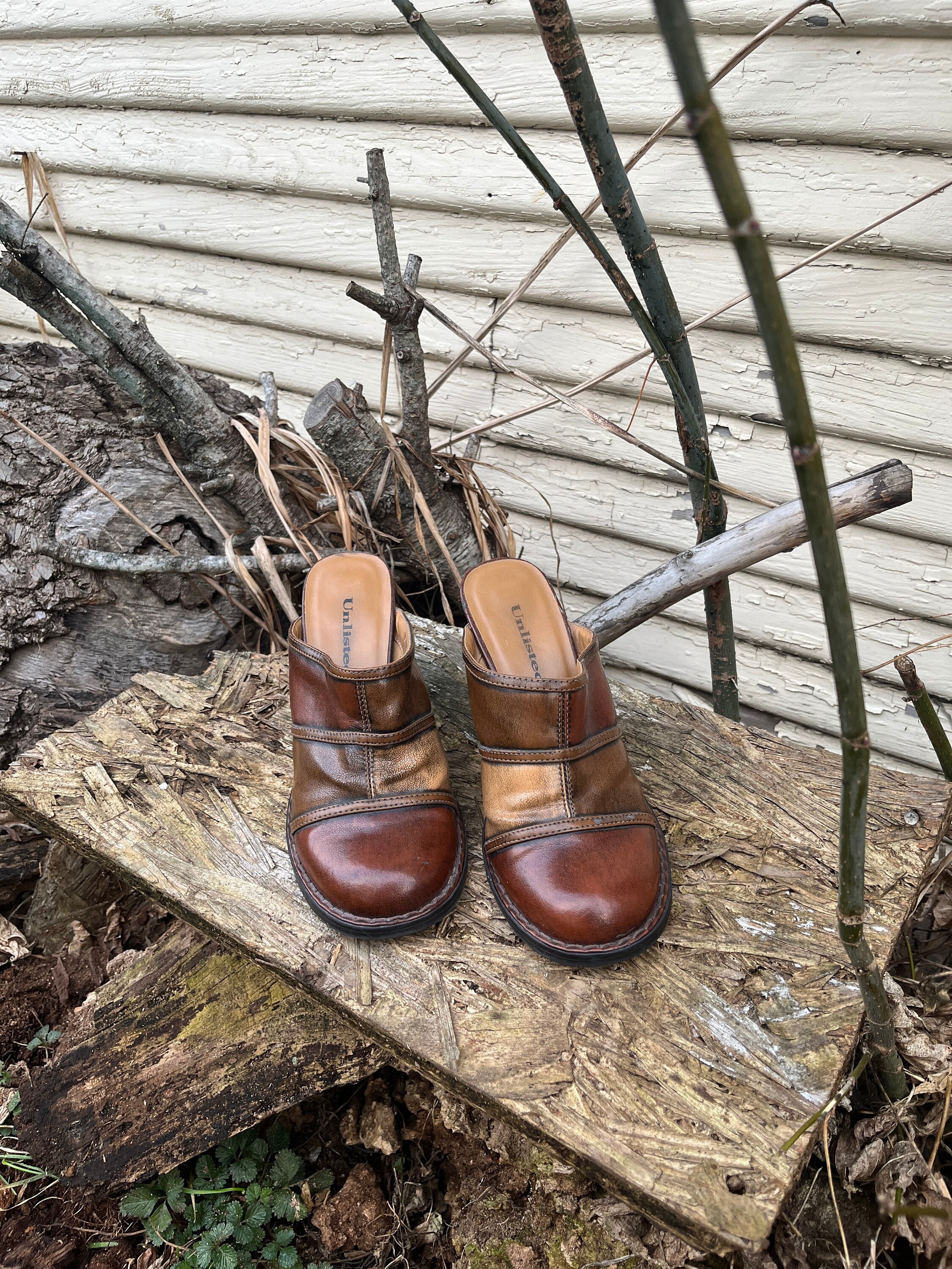 Vintage 2000's Unlisted Brown Patchwork Style Leather Platform