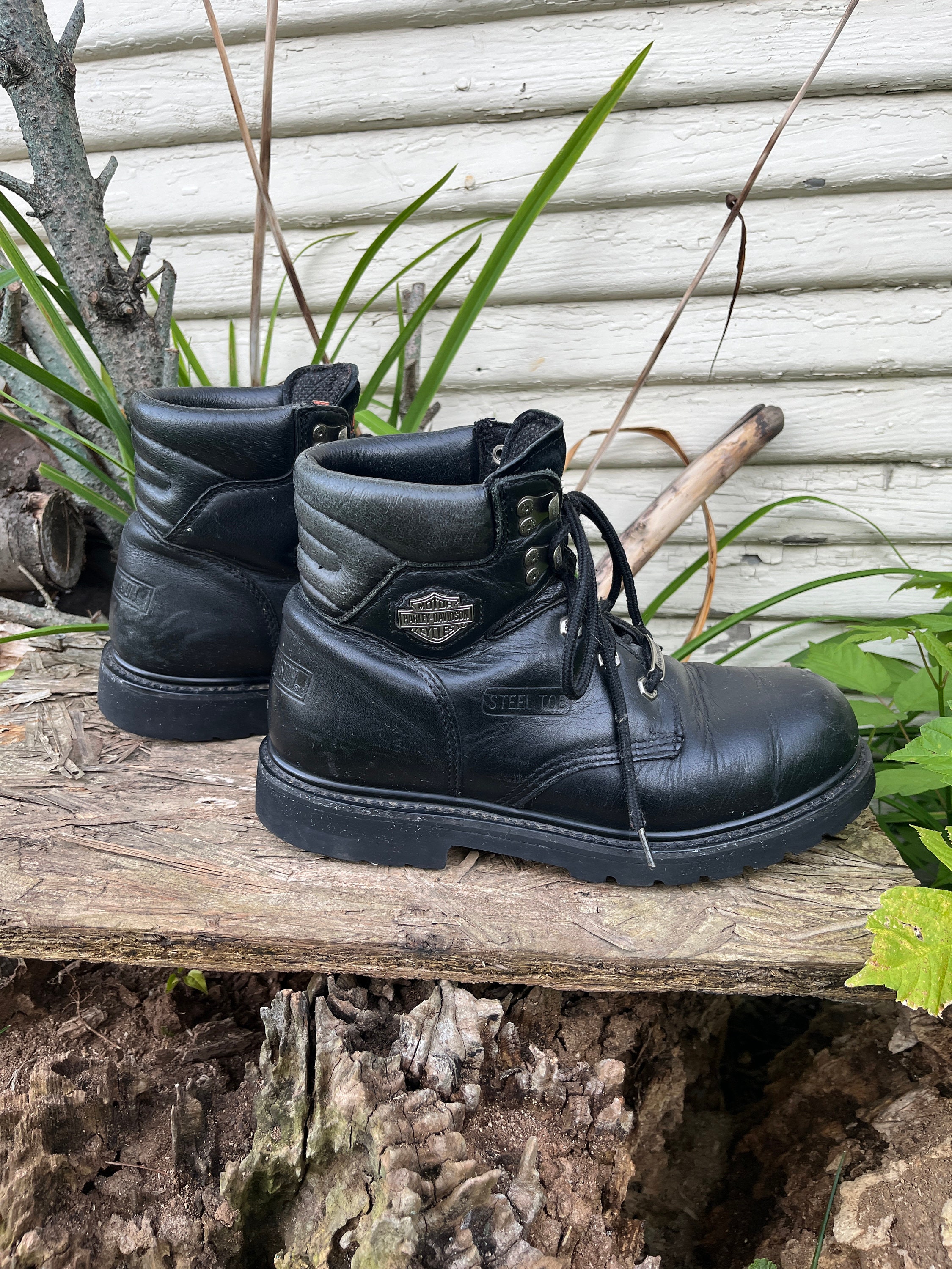 Harley Davidson ミリタリーブーツ ブラック Vintage 90's Harley Davidson Motorcycles Black Leather Lace