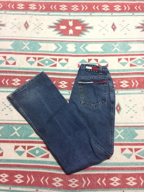 Vintage 90's Tommy Hilfiger Dark Wash Flare Leg M… - image 1