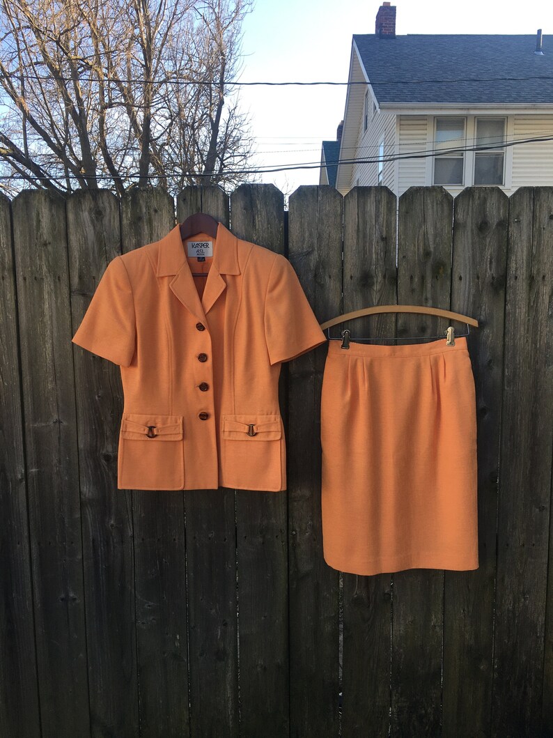 Vintage 80's Kasper A.S.L. Petite Orange Two Piece Skirt and Blazer Outfit image 4