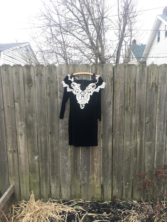 Vintage 80's Scott McClintock Black Velvet Off th… - image 1