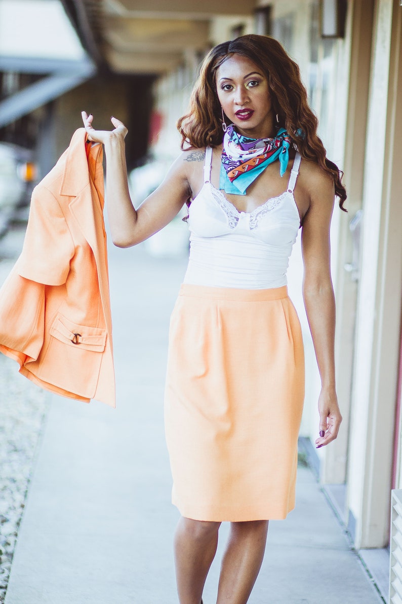 Vintage 80's Kasper A.S.L. Petite Orange Two Piece Skirt and Blazer Outfit image 2