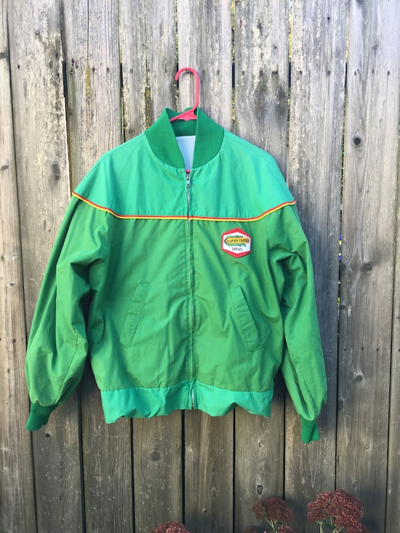 Vintage 70's Super Crost Seeds Green and Yellow Zip up Light Lined
