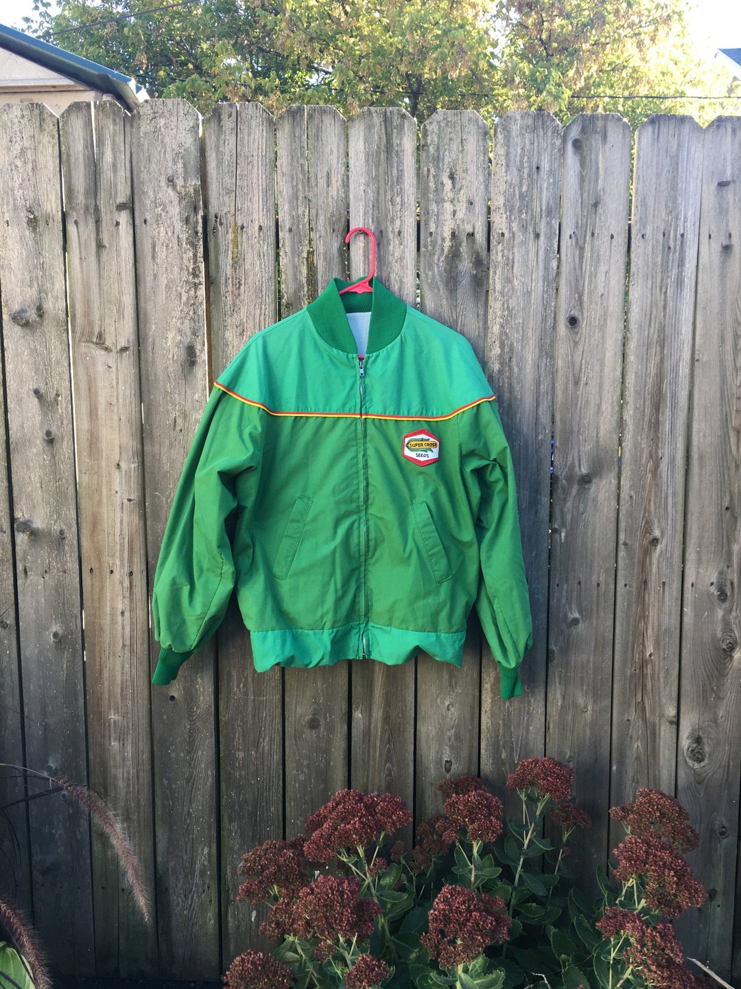Vintage 70's Super Crost Seeds Green and Yellow Zip up Light Lined