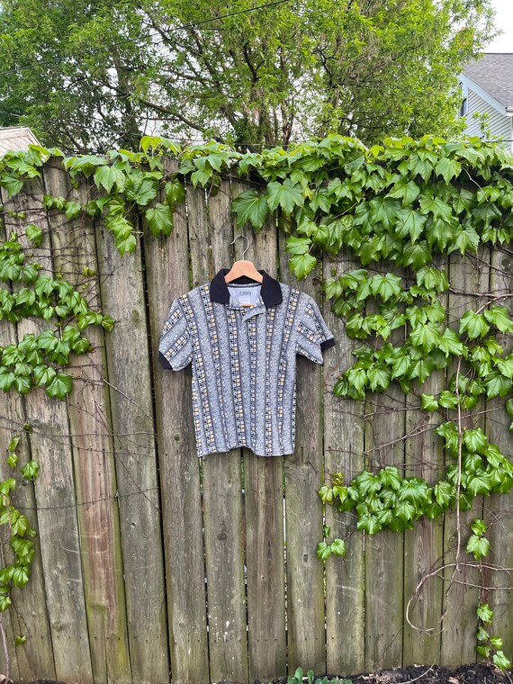 Vintage 90's Basic Image Patterned Stripes Button… - image 1