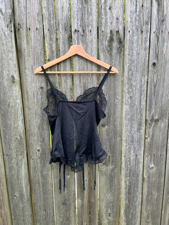 Vintage 80's Nan Flower 100% Nylon Black Lace Lingerie Top Size