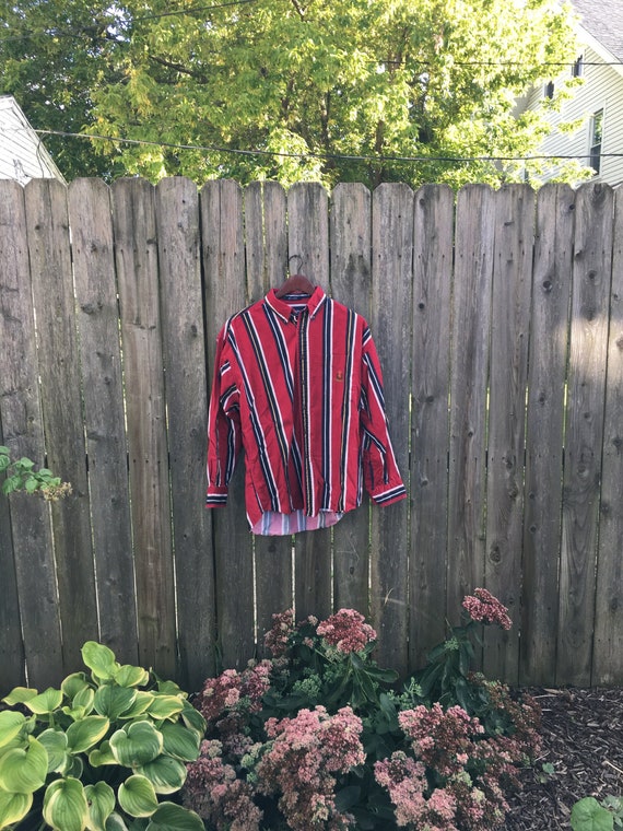 Vintage 90's Chaps Ralph Lauren Red and Dark Blue Striped Long Sleeve  Button up Collared Shirt Size Medium -  Canada