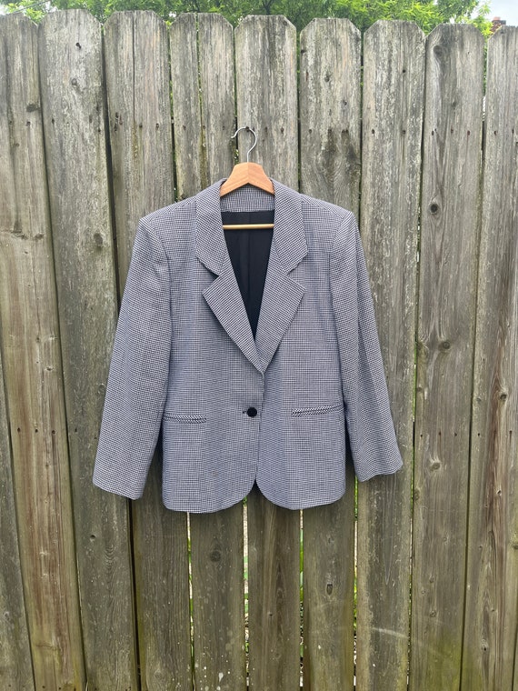 Vintage 80's California Jam Made in USA Black and Gray Houndstooth Button Up Blazer Jacket Size Medium