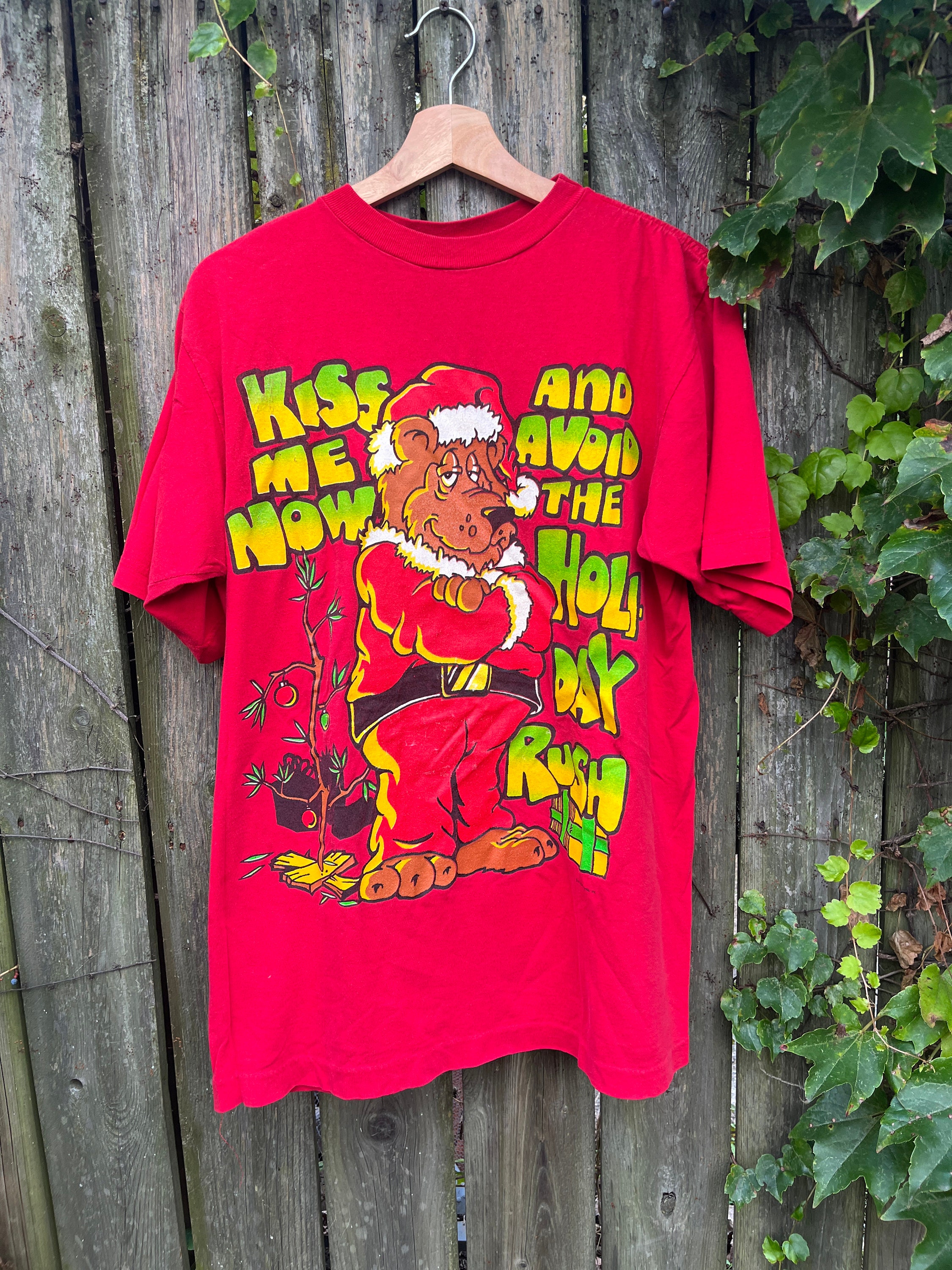 Vintage 90's Kiss Me Now and Avoid the Holiday Rush Dog Santa