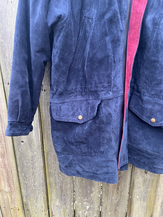 Vintage 90's Comint Dark Blue Suede Leather Long Slee… - Gem