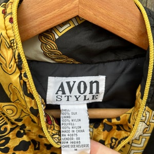 Vintage 90's AVON Style Animal Print and Gold Rope Tassel Pattern 100% Silk Zip Up Jacket Size Medium image 8