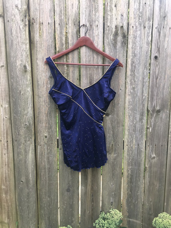 Vintage 80's unbranded Dark Blue Dotted Pattern S… - image 2