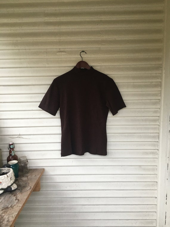 Vintage 60's Miss K Brown Ribbed Mockneck Short Sl
