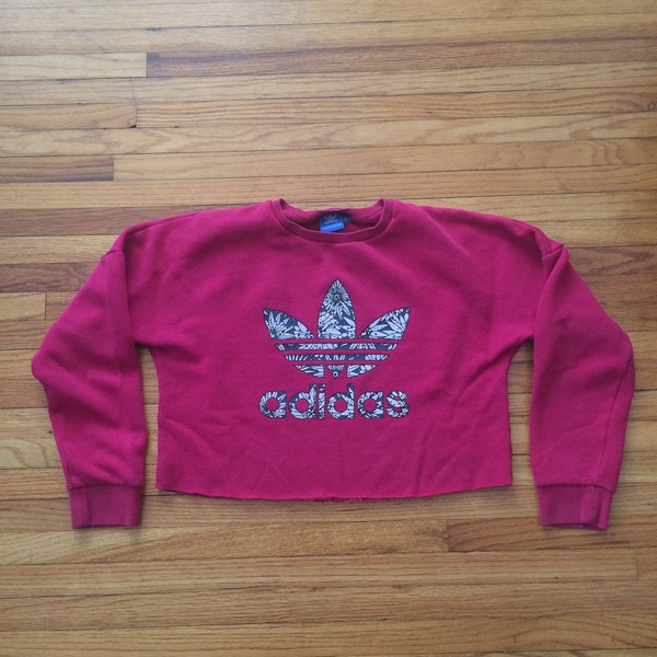 Reworked Adidas Long Sleeve Crop Top Sweatshirt