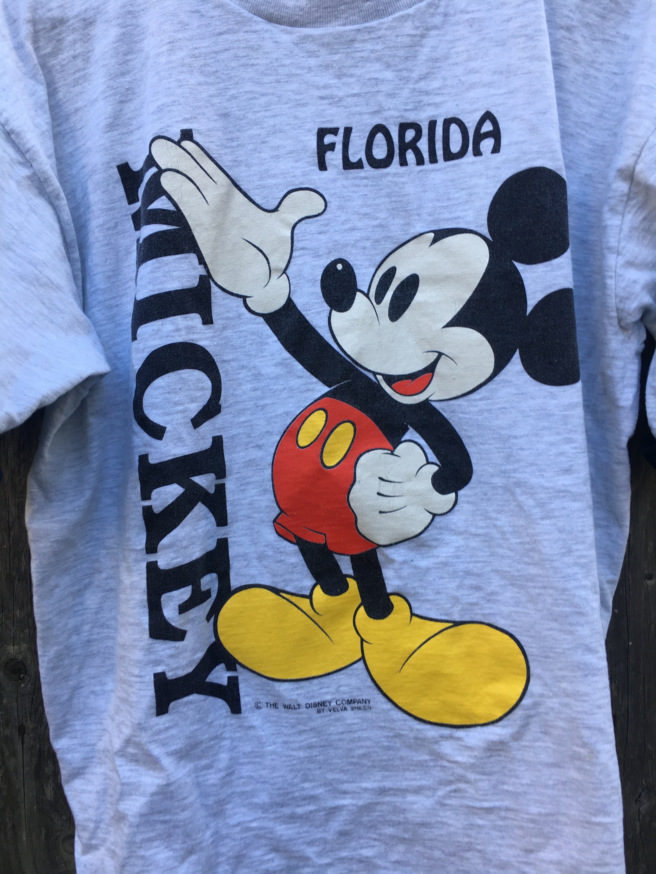 Vintage 80's Velva Sheen Disney Mickey Mouse Florida Rolled Sleeve