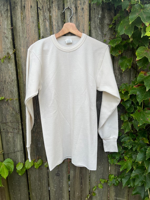 トップス CUT-OFF VINTAGE THERMAL LONG T-SHIRT Vintage 90's Indera White Cotton Polyester Blend Long Sleeve