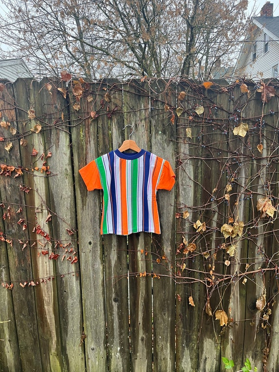 Vintage 80's Unbranded Colorful Striped Short Sle… - image 1