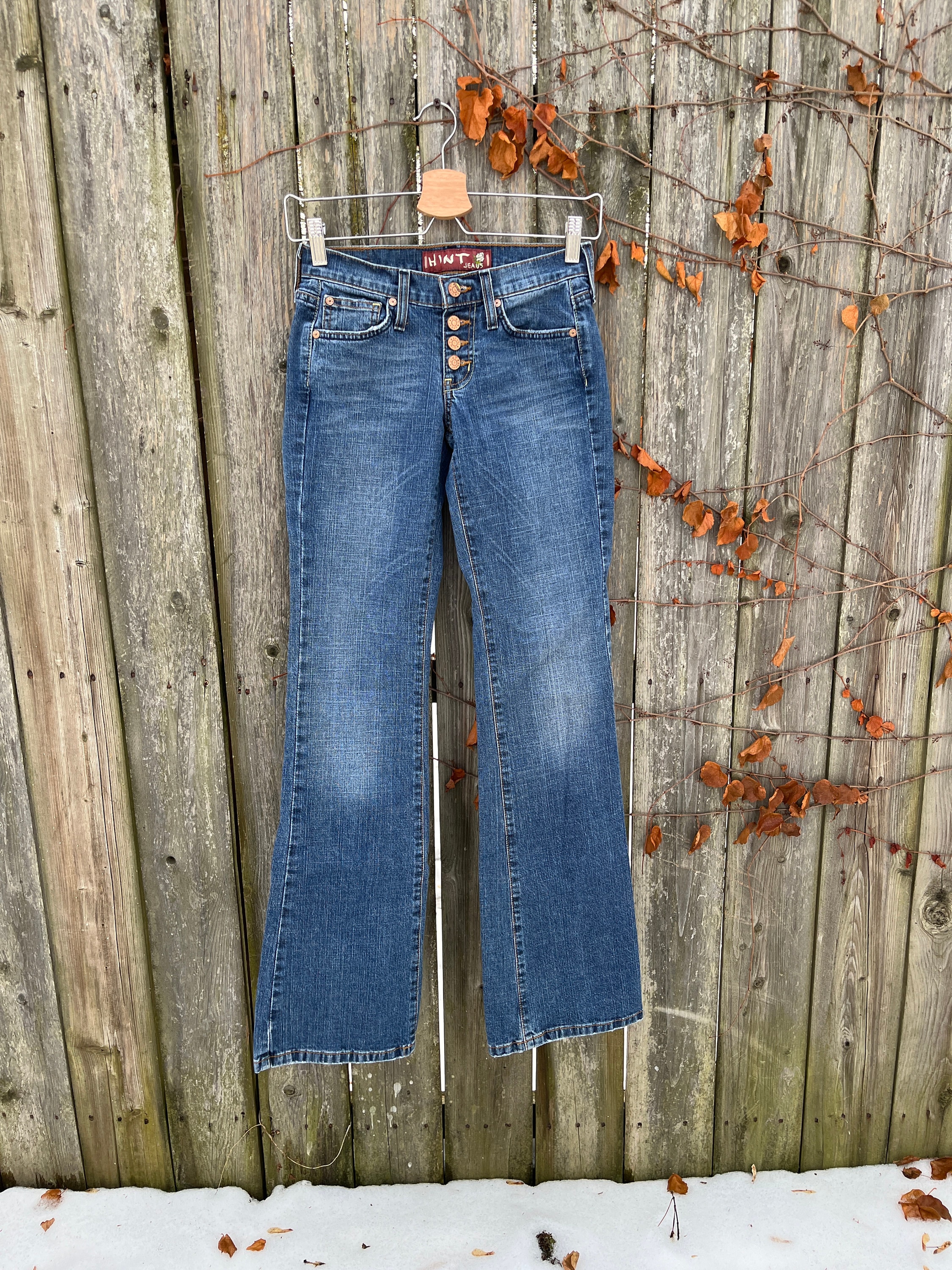 Vintage 2000's Hint Jeans Dark Wash Low Rise Flare Leg Button Fly