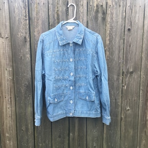 Vintage 90&#39;s Lisa Deane Jeweled Long Sleeve Button Up Denim Shirt/Jacket