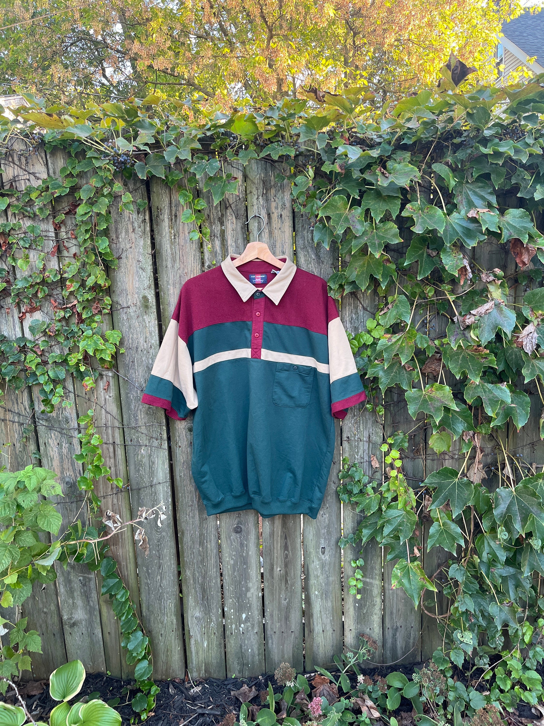 UNUSED Vintage Men's Color Block Polo Shirt 90's Fashion