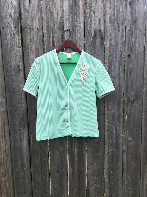 Vintage 60's/70's Unbranded Green and White Stripe