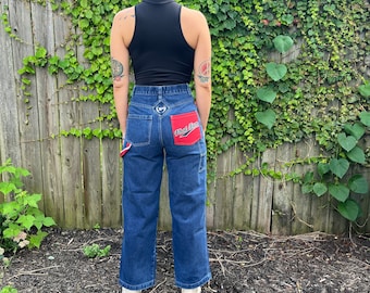 Vintage 2000&#39;s Phat Farm Dark Wash High Waist Carpenter Style Wide Leg Denim Jeans Size 2-4