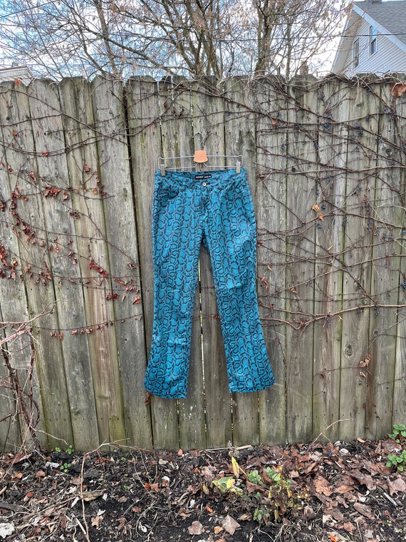 Vintage 2000's Revolt Jeans Company Blue Faux Snakeskin Print Mid