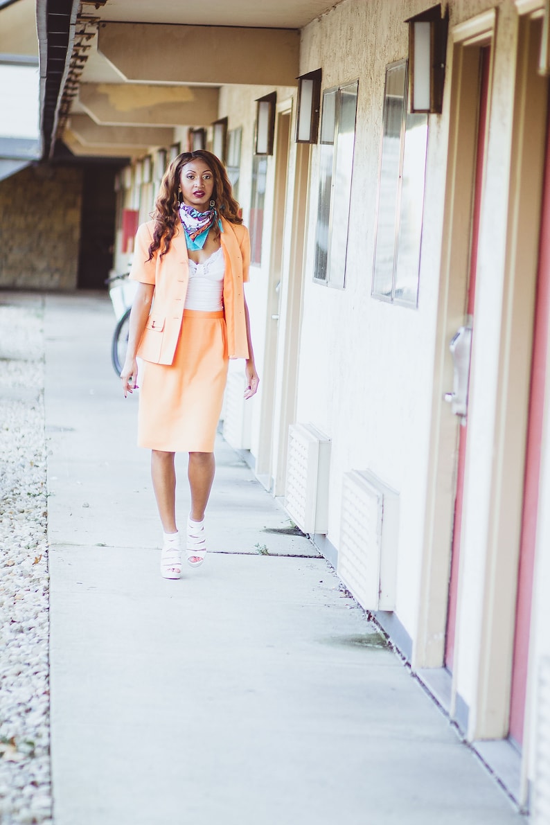 Vintage 80's Kasper A.S.L. Petite Orange Two Piece Skirt and Blazer Outfit image 1