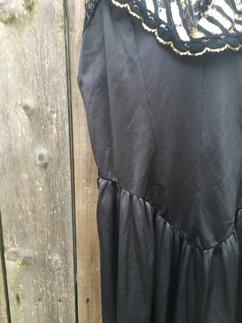 Vintage 80/'s Stroke of Midnight Black and Gold NightieDress