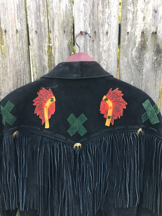 Buy Vintage 80's Learsi Black Suede Native American Fringe Jacket