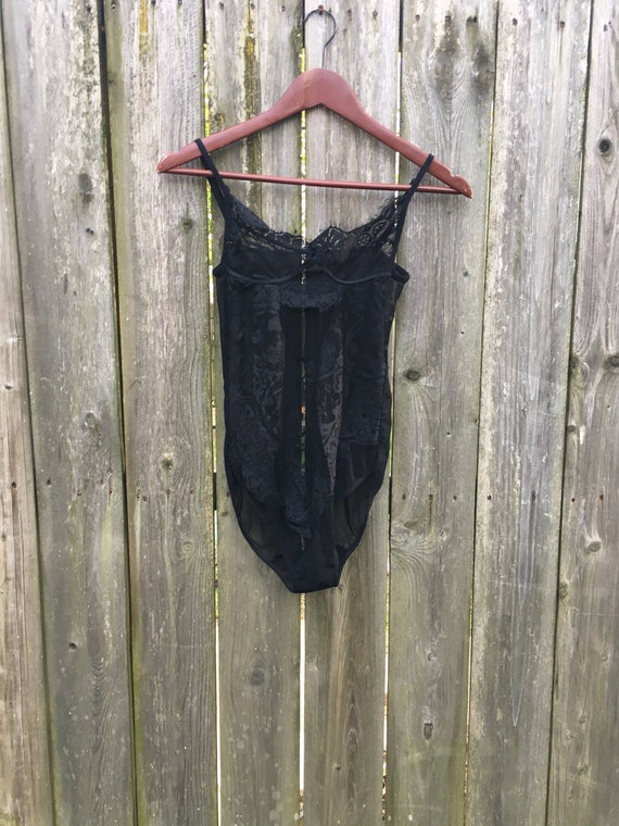 Vintage 90's Unbranded Black Lace See Thru One Pi… - image 6