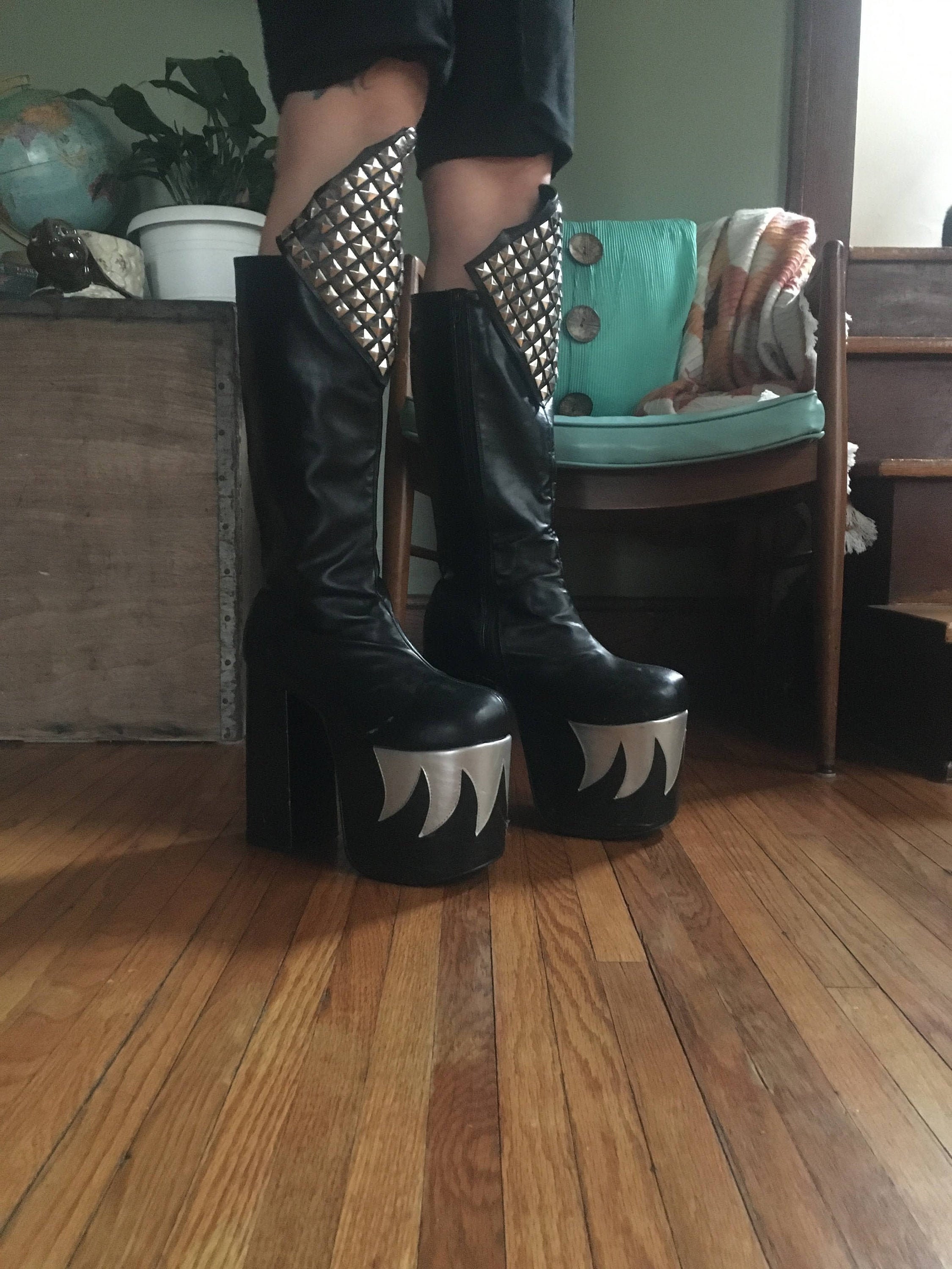 Vintage KISS Gene Simmons Stile Piattaforma Demone Stivali in