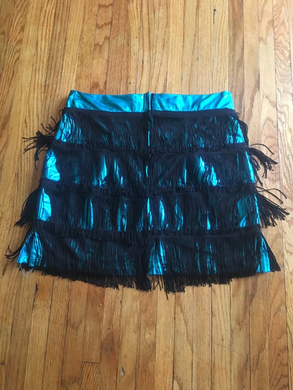 Vintage 90's Rivars Shiny Aqua Colored Skirt with… - image 4