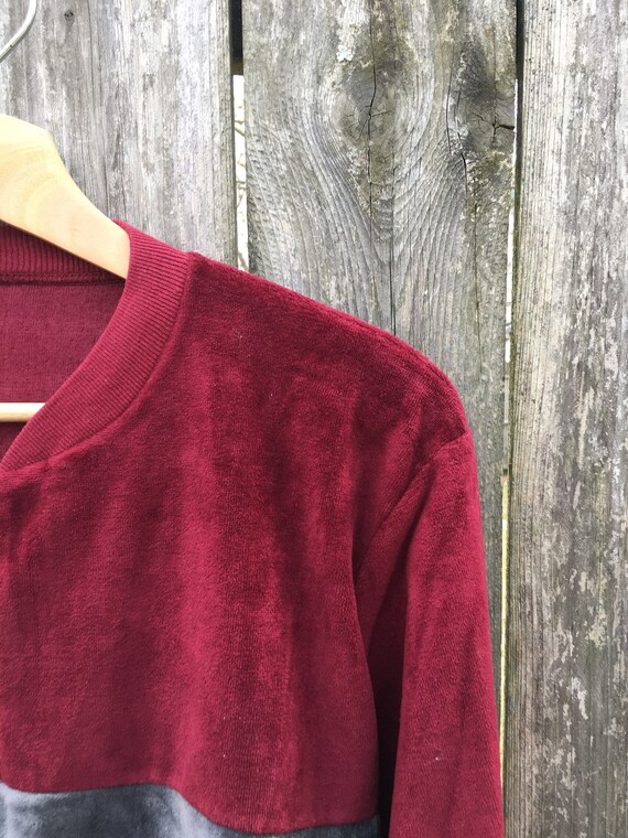 Vintage 60's/70's Unbranded Maroon and Gray Velve… - image 3