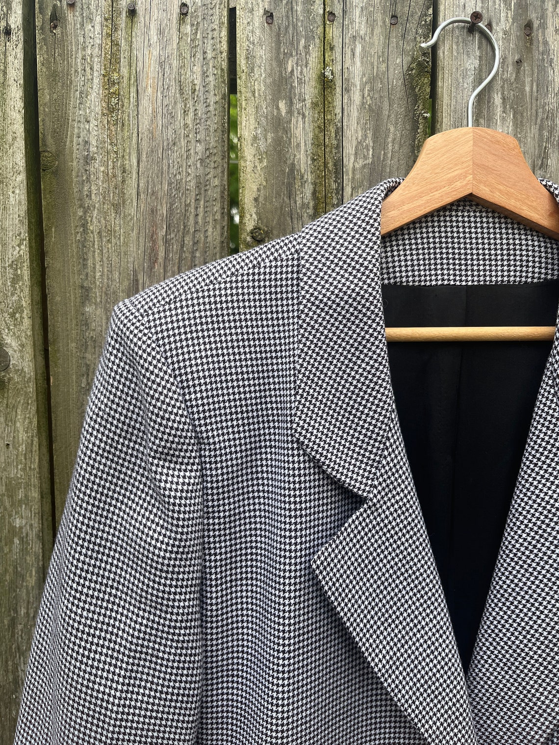 Vintage 80's California Jam Made in USA Black and Gray Houndstooth Button Up Blazer Jacket Size Medium, foto 3 di 5