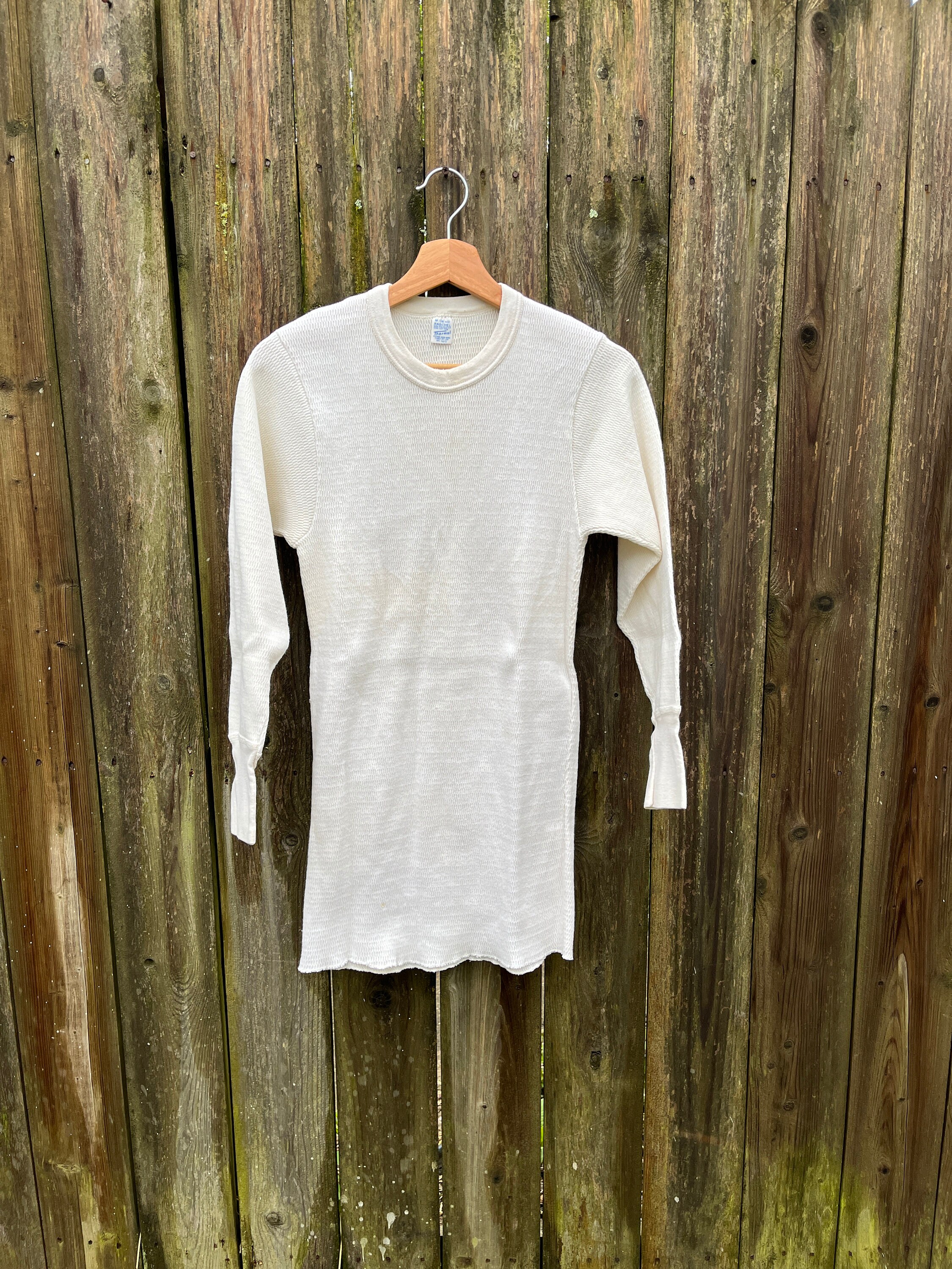 Vintage 60's/70's Raschel Thermal White Cotton/poly Blend Long