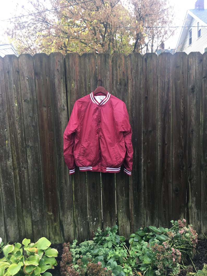 Vintage 90's Haband Maroon and White Long Sleeve 100% Nylon Snap Button Jacket Size Large image 2