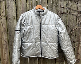 Vintage 2000's Guess Jeans 100% Nylon Silver Puffy Zip up Jacket